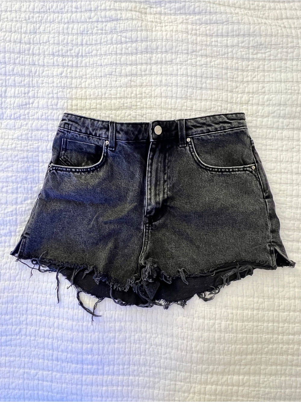 Zara Black Distressed Denim Shorts